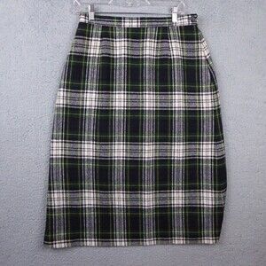 Vintage The Tog Shop Midi Length Plaid Wool Blend Skirt Size 12P Green White